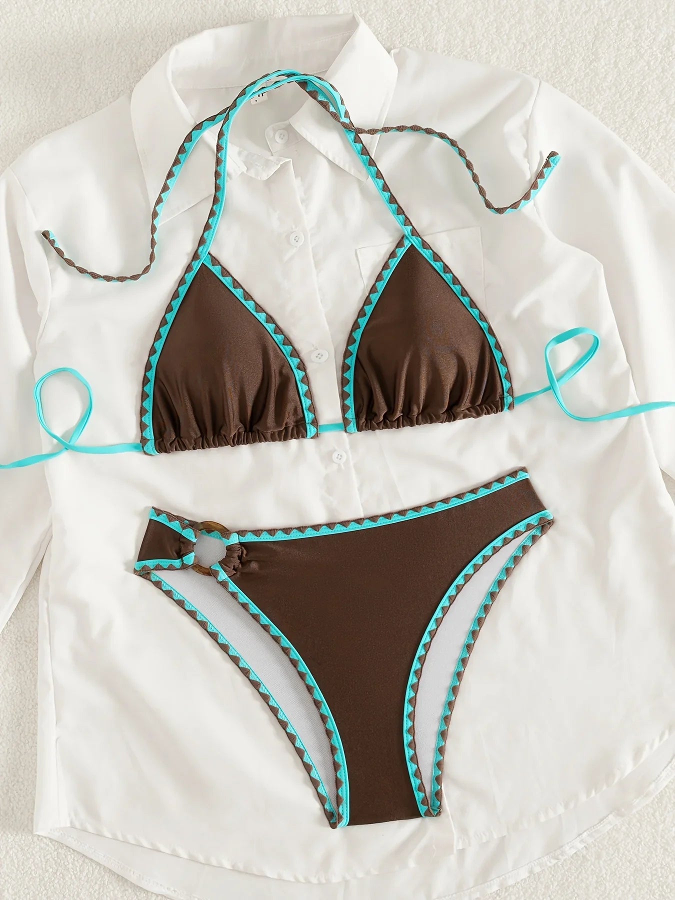 ZTVitality Sexy Coffee Color Patchwork Two-Piece Bikinis 2026 Women's Push Up Halter Bandage Swimsuit Holiday Swimwear Biquini