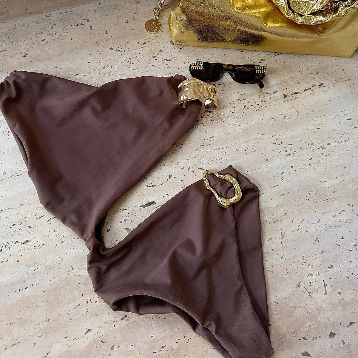 Asymmetric One Shoulder Metal Ring Women Swimwear One Piece Swimsuit Female High Cut Monokini Bather Bathing Suit Swim Beachwear