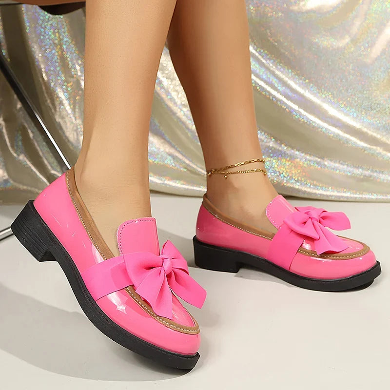 Plus Size 43 Bowknot Loafers Women 2026 Autumn Thick Sole Platform Oxfords Shoes Woman Comfortable Slip On Single Shoes Ladies