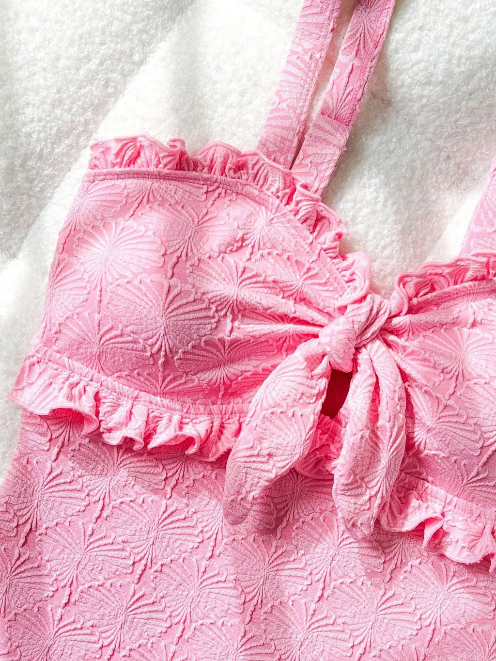 Vintage Pink Floral Swimwear Women 2026 Women Front Tie Ruffles Tummy Control One Piece Swimsuit Beach Holiday Bathing Suits