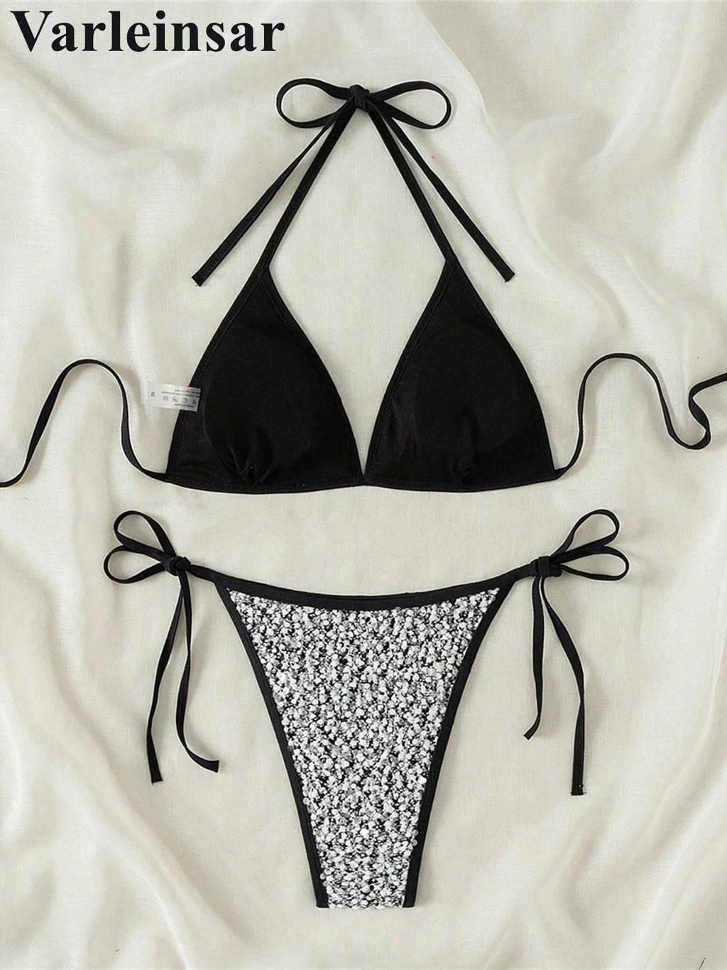 S - XL Shiny Sparkling Halter Bikini Women Swimwear Female Swimsuit Two-Pieces Bikini Set Strappy Bather Bathing Suit Swim V7523