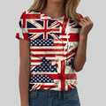 Women's British Flag Print T-Shirt Casual Round Neck Short Sleeve T Shirts Uk United Kingdom Women Vintage Tees Tops Clothing