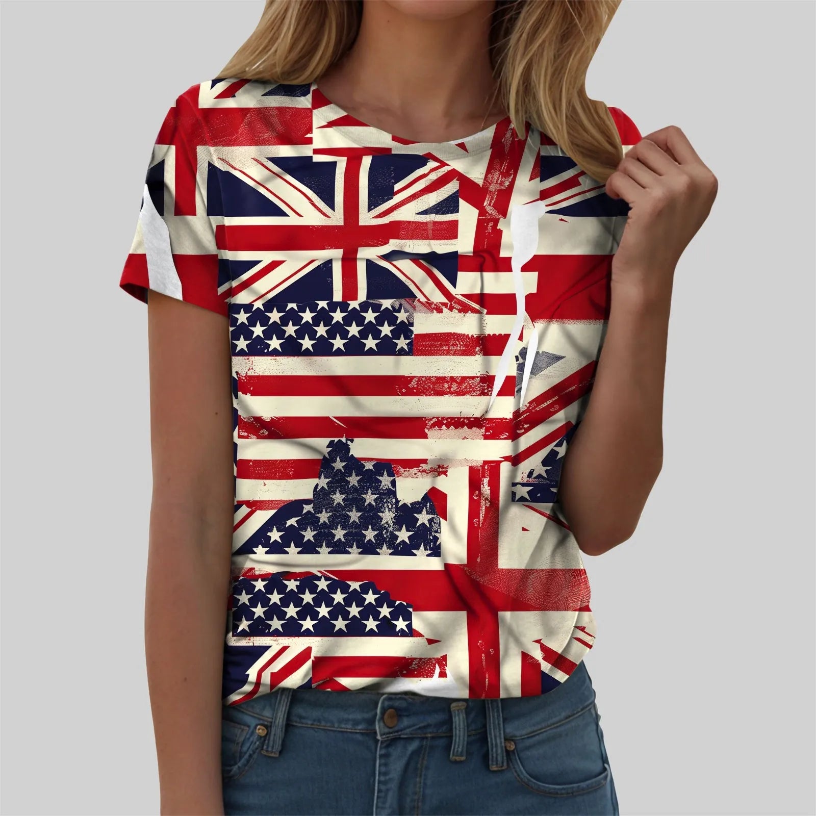 Women's British Flag Print T-Shirt Casual Round Neck Short Sleeve T Shirts Uk United Kingdom Women Vintage Tees Tops Clothing