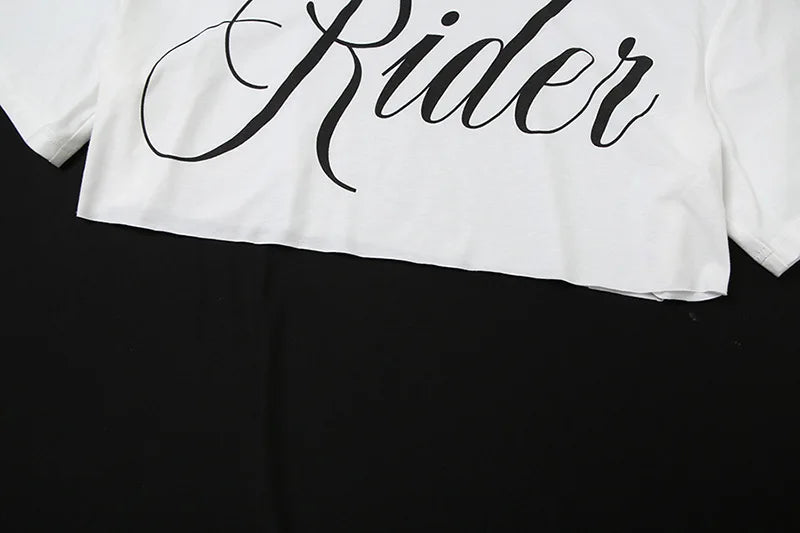 Letter Print Oversized Tees Women Skew Collar Off Shoulders Short Sleeves T-shirt Irregular Hem Hip-hop Style Trend Crop Tops