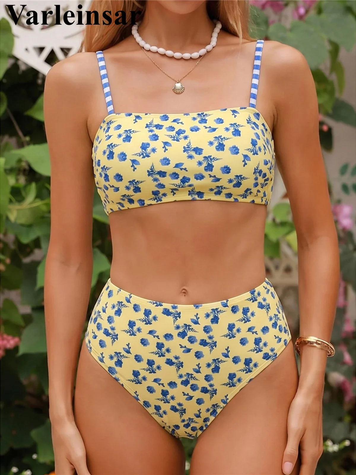 S - XL 2026 Flower Printed High Waist Bikini Female Swimsuit Women Swimwear Two-Pieces Bikini Set Bather Bathing Suit Swim V8131