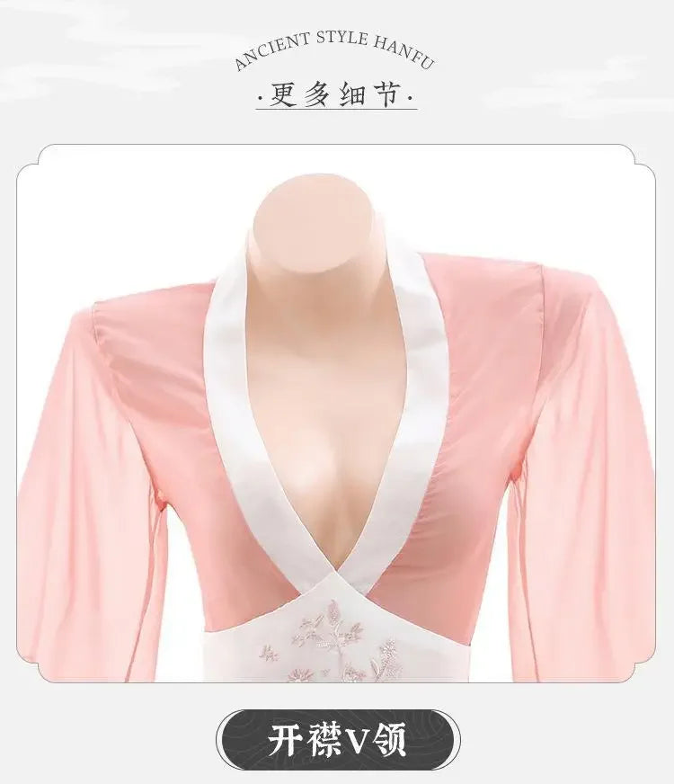 Women Sexy Lingerie Hanfu Dress Cosplay Costume Deep V Erotic See-through Pink Chinese Ancient Style Temptation Dresses