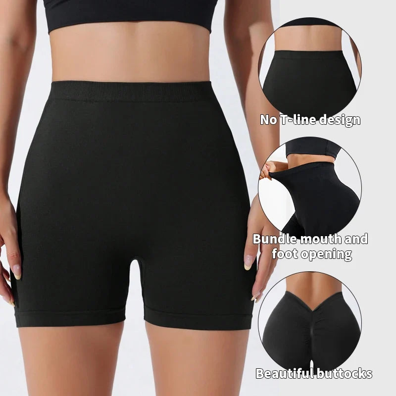 Seamless High Waisted Yoga Shorts From Europe And America Waist Tightening And Hip Lifting Fitness Pants Rear V-Waist