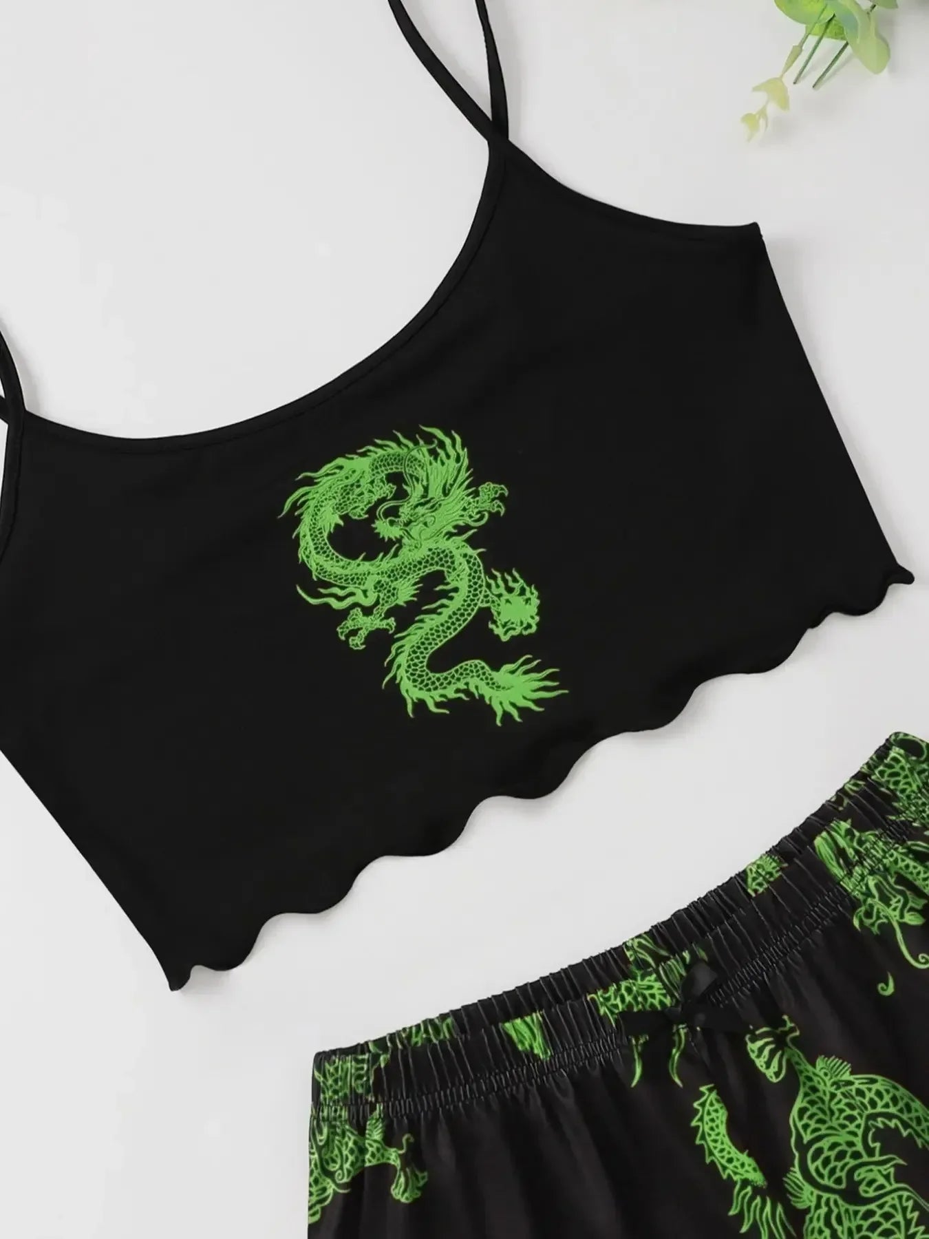 Summer Pajamas Set for Women Nightwear Sexy Dragon Printed Vest Halter Top Shorts Suit Homewear Sleepwear Loungewear