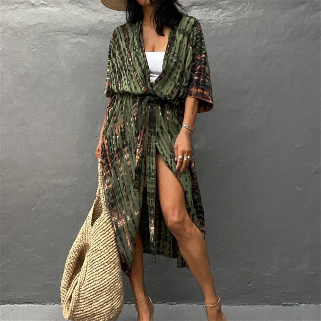 17 Colors Leopard Printed Colorful With Belt Tunic Cover-ups Beach Dress Beach Wear Beachwear Female Women Beach Cover Up V4510L