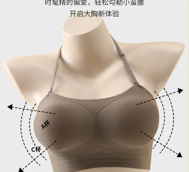 MOYISU Anti Slip Halter Bra for Small Chest, Push Up Enhancer Pads Rounded Shape, Invisible Seamless Cover No Show Lift Bralette