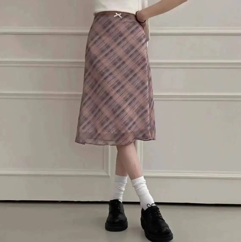 Sweet Skirts Chic Plaid Mini Skirt High Waist A-Line Korean Sle Commute Spring New Arrival Women's Fashion Mid-Length Skirts I3G