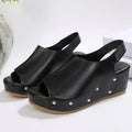 Black Pu Leather Wedge Heel Sandals Women Rivets Back Strap Platform Sandles Woman Plus Size 43 Thick Sole Rome Sandalias Mujer