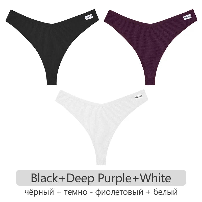 3Pcs/set Women Cotton Waffle Style G-string Panties Ladies Soft Thongs Female S-XL Low-Rise T-Back Panties Bikini Underwear 2023