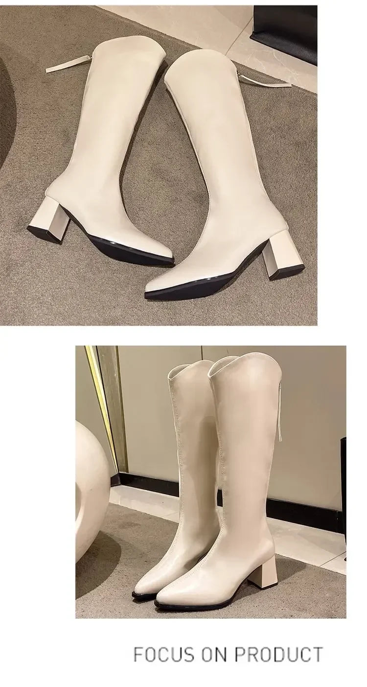 Pointed Toe Women High Boots Fashion Side Zippers Long Booties Ladies Elegant Party High Heel Shoes Winter Women's Footwear