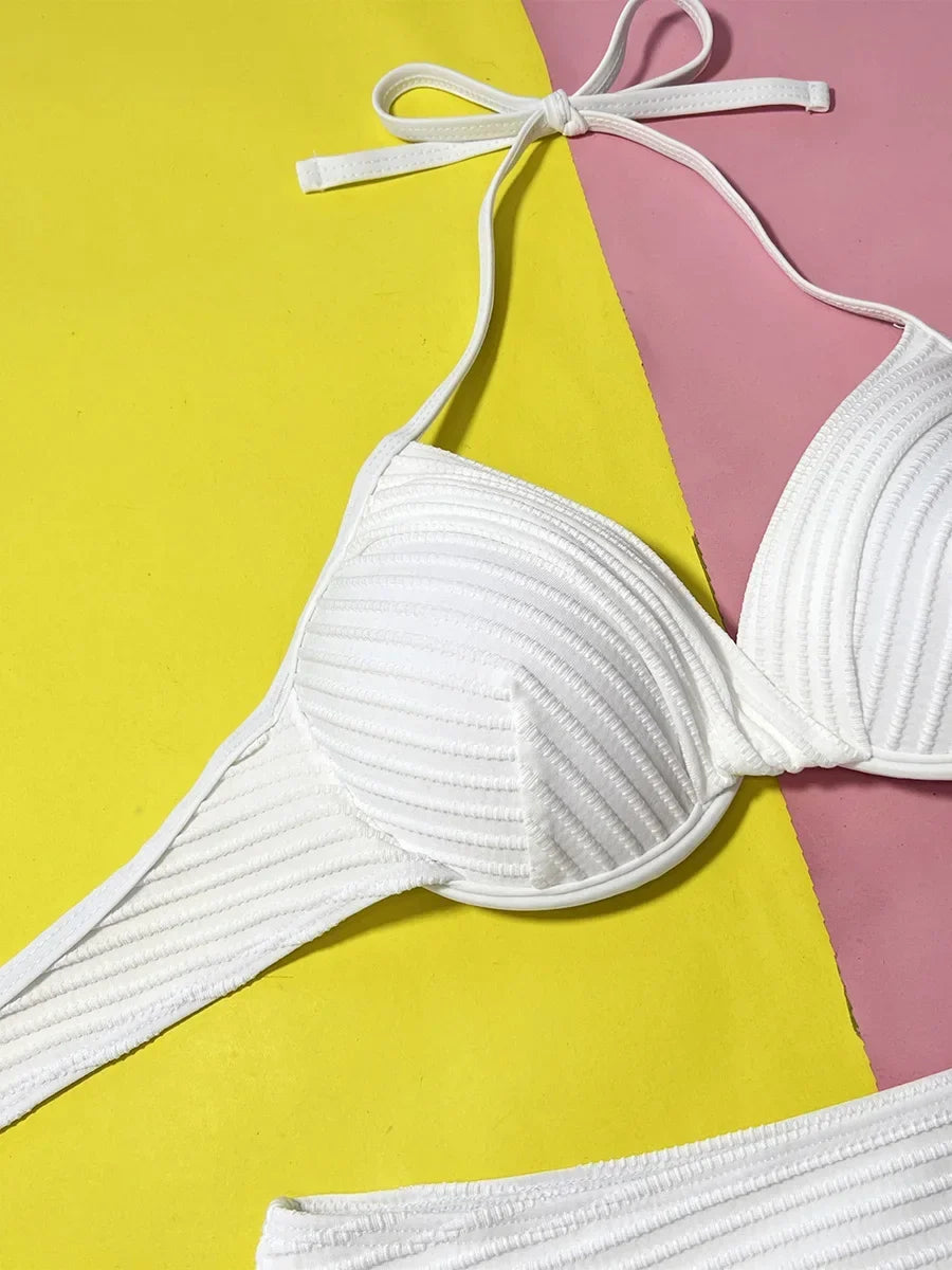 Underwired Bra Cup Halter High Waist Bikini Women Swimsuit Female Swimwear Two Pieces Bikini Set Push Up Bathing Suit Swim Lady