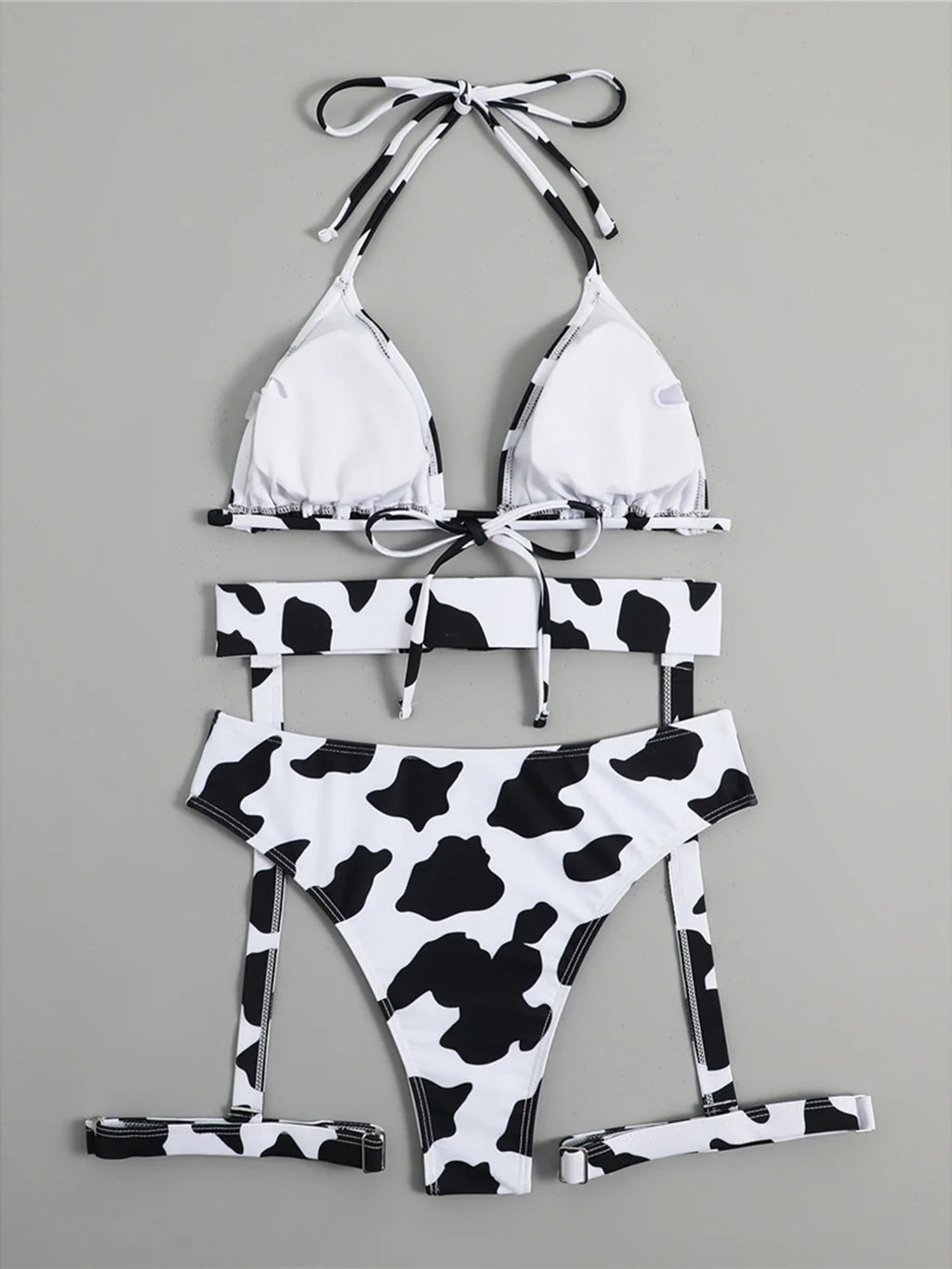Sexy With Garter Spots Halter Bikini Female Swimsuit Women Swimwear Three-pieces Bikini set Bather Bathing Suit Swim Lady K4439