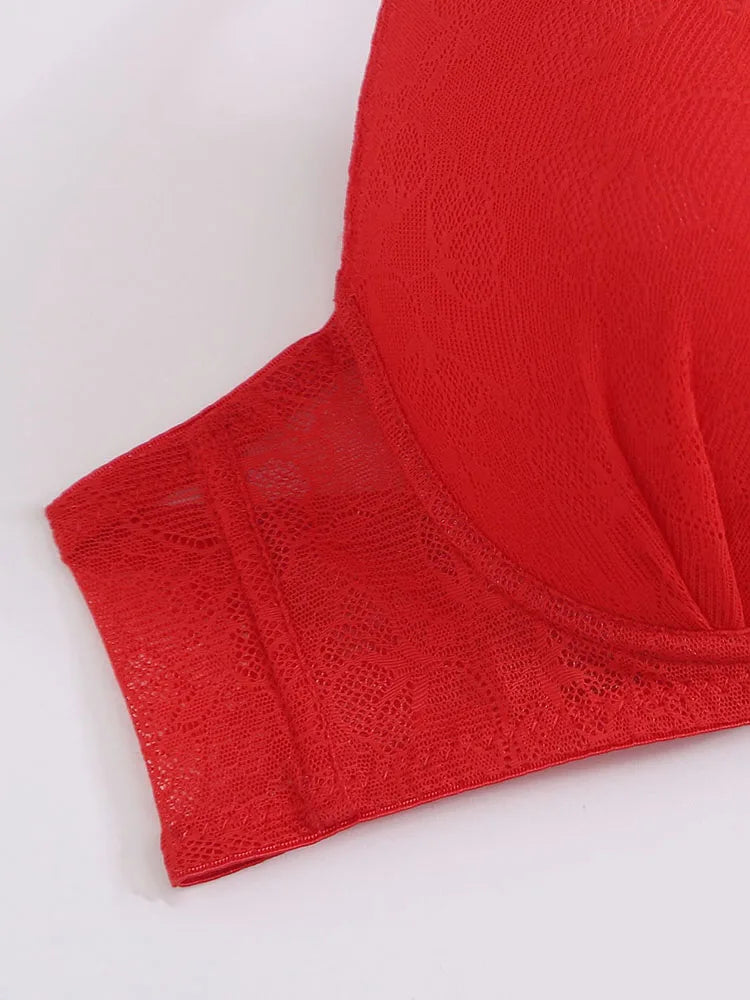 Beautiful Design Sexy Red Underwear Lace Underwire Back Buckle Bras Crop Top Shapewear Plus Size Women's Clothing A5100