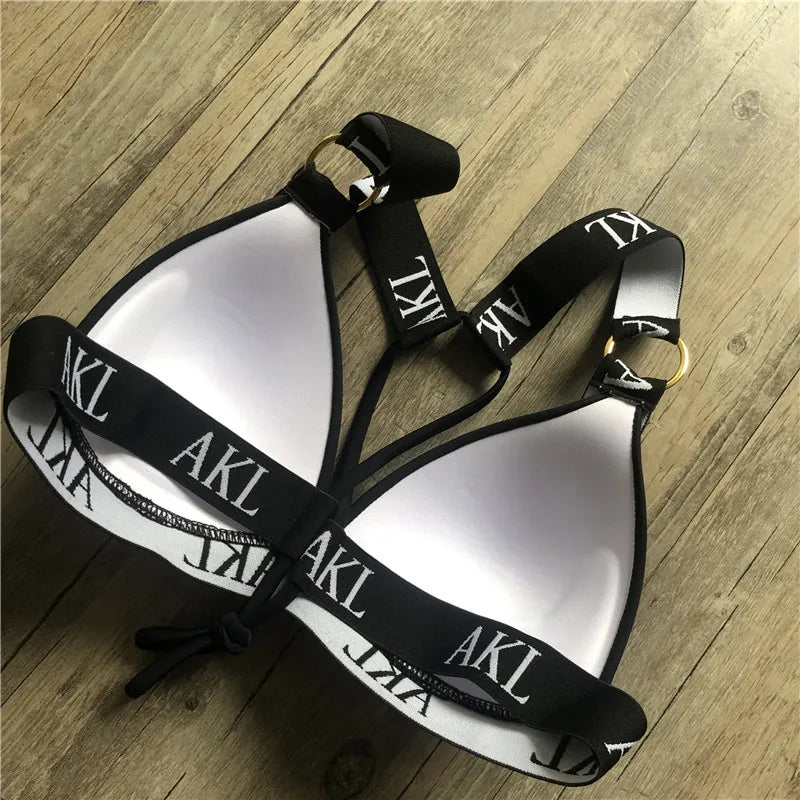 2026 Sexy Letter Print Bra Cup Bikini Women Swimsuit Female Swimwear Two Pieces Bikini Set Push Up Bathing Suit Swim Beach Wear