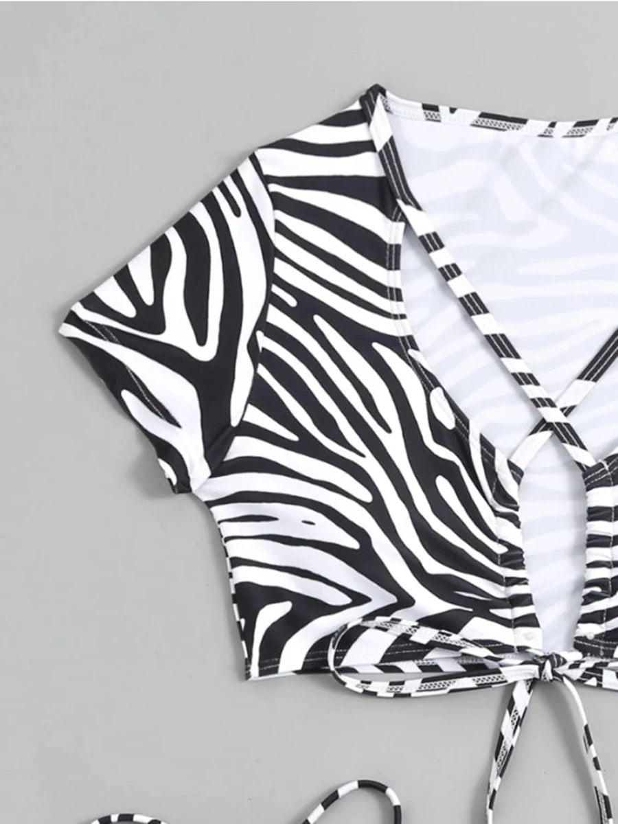 2026 Zebra-stripe Bikinis Women Cross String Swimsuit Swimwear Female Bathers Bathing Swimming Swim Suit Summer Beachwear