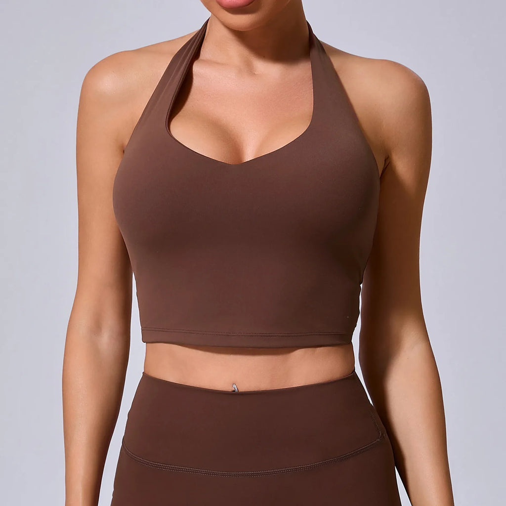 Hanging Neck Yoga Sports Bra Women Breathable Shock Proof Gym Workout Fitness Push Up Top Yoga Running Sportswear Vest Sexy Bra