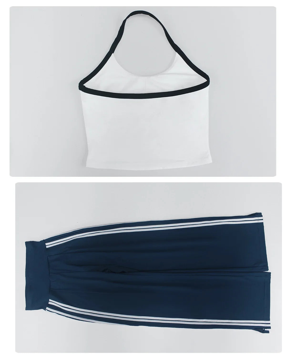 New Contrasting Striped Yoga Sets Women Hanging Neck Slim Sports Vest Gym Outfits High Waist Pocket Pants Running Fitness Suits