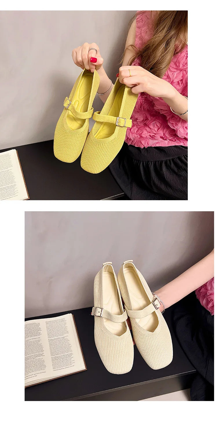 Women Flats Summer Trend Knitted Mary Jane Shoes for Woman Breathable Footwear Lightweight Casual Flat Shoes Zapatos De Mujer