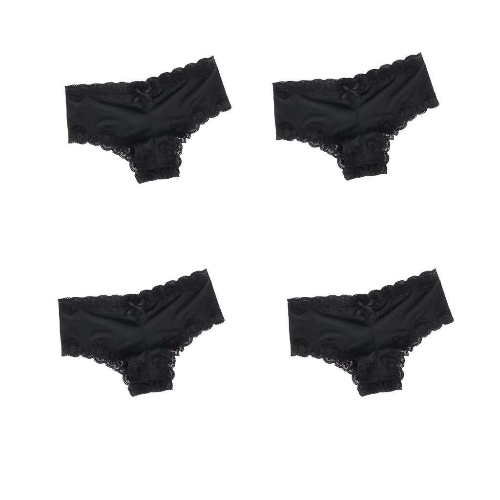 4Pcs/Set Women's Swim Fabric Lace Briefs Seamless Mid Waist Panties Solid No Show Underwear Cotton Gusset Plus Size 4XL
