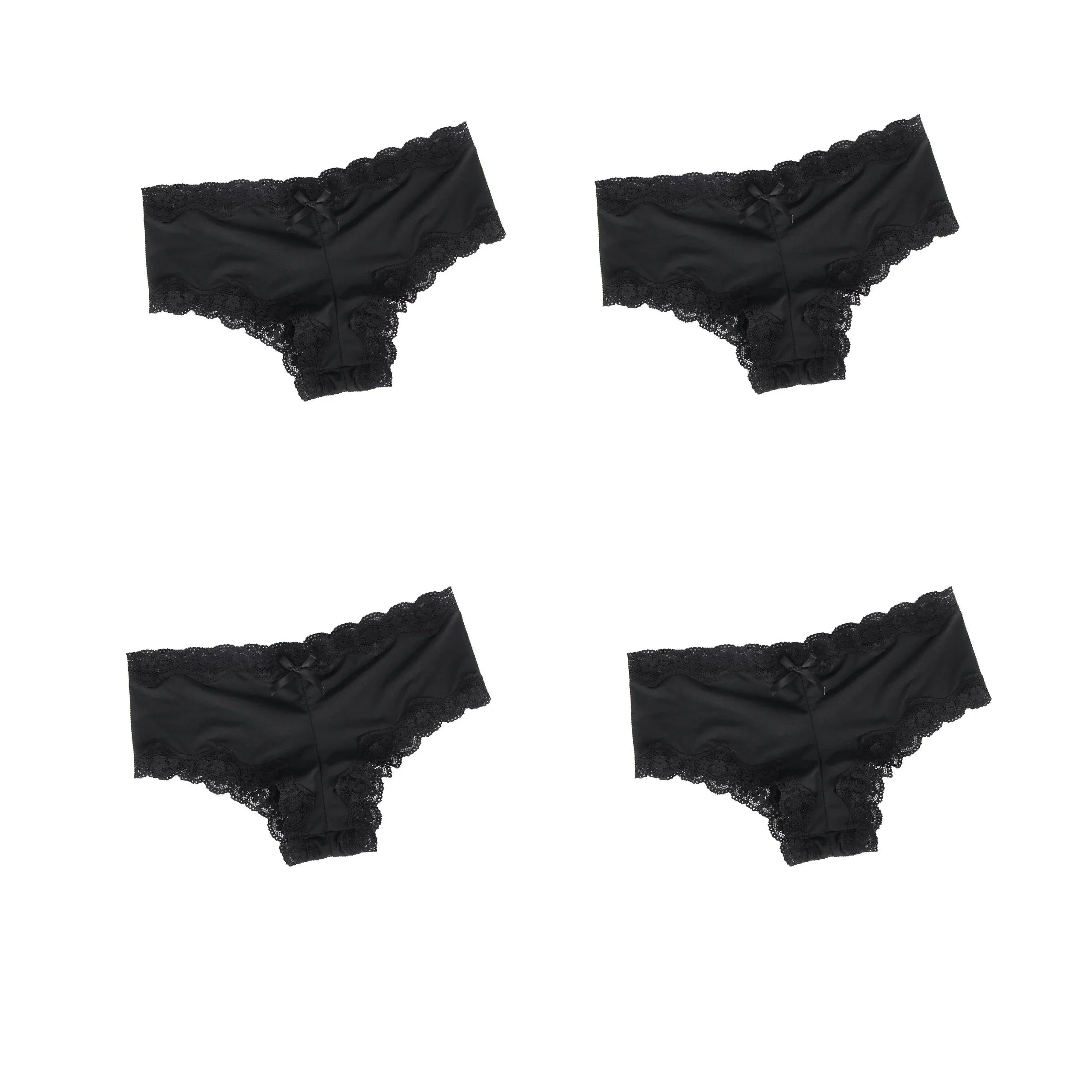 4Pcs/Set Women's Swim Fabric Lace Briefs Seamless Mid Waist Panties Solid No Show Underwear Cotton Gusset Plus Size 4XL