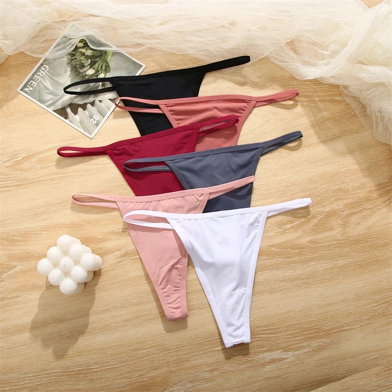 Women's Cotton Thong Sexy Thongs Women's Panties Set Solid Seamless Low Waist Underwear Female Underpants Intimates Lingerie