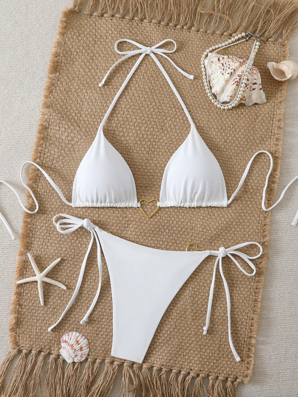 Triangle Halter String Thong Bikinis 2026 Women Sexy Swimsuit Solid Heart Swimwear Female Bathers Bathing Swimming Swim Suit