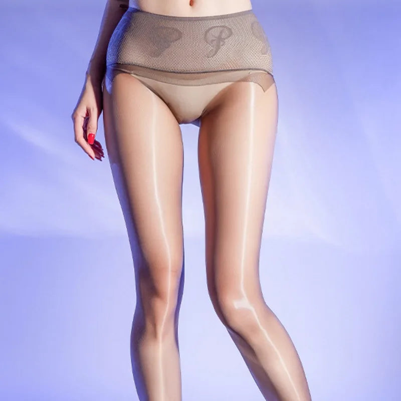 High-Density Aurora Stockings Ultra-Thin Glossy Silky Sexy Seamless Crotch Black Pantyhose Transparent Mesh Pure Desire R9M8
