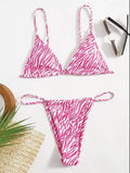 Women's Zebra Stripe Print Bikini Set Casual Sexy Backless Tie Swimwear Top Beach Vacation Two-Piece Swimsuit