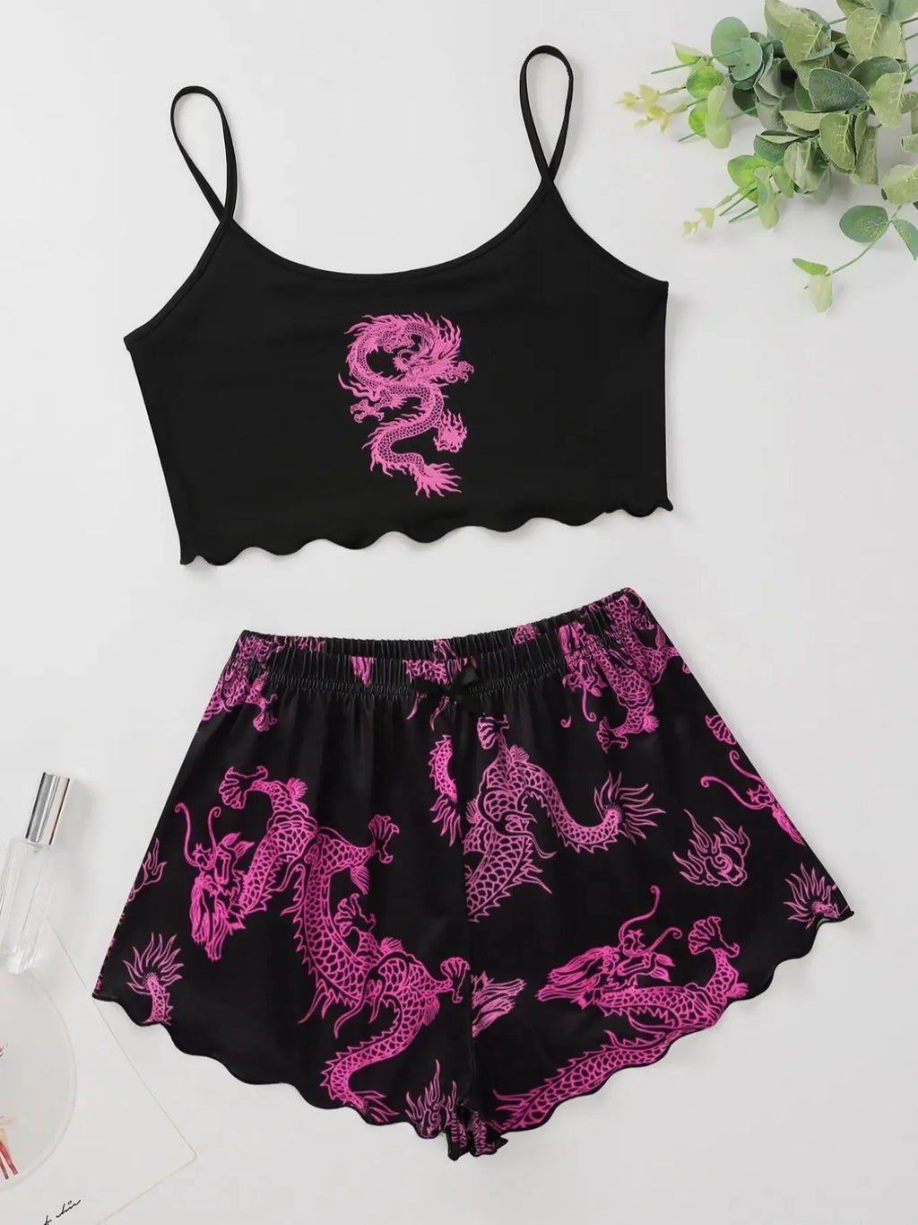 Summer Pajamas Set for Women Nightwear Sexy Dragon Printed Vest Halter Top Shorts Suit Homewear Sleepwear Loungewear
