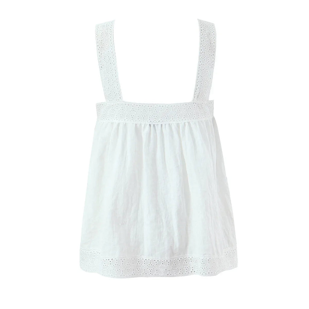 New Style Vacation Casual Lazy Style Pure White Simple Basic Lace Camisole Backless Deep V Suspenders Sleeveless Charming XNKI