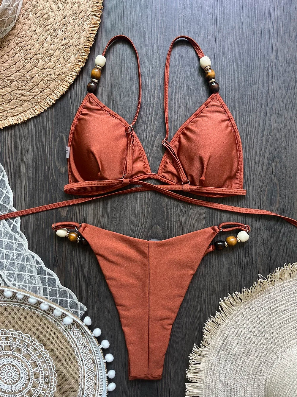 2026 Summer Sexy Bikini Set Women Swimwear Chic Bead Sling Bra Thong Swimsuit Micro Bikini Fashion Brazilian Beach Bathing Suit