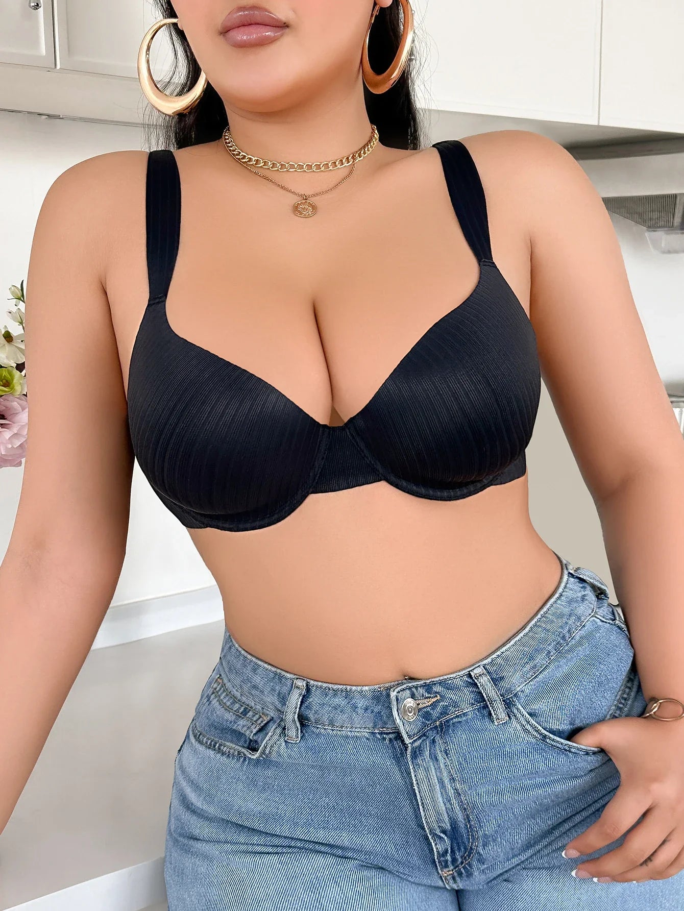 Everyday Basic Solid Color Push up Bra for Women Comfortable Plus Size Brassiere Thin Cup Underwire Support Lingerie