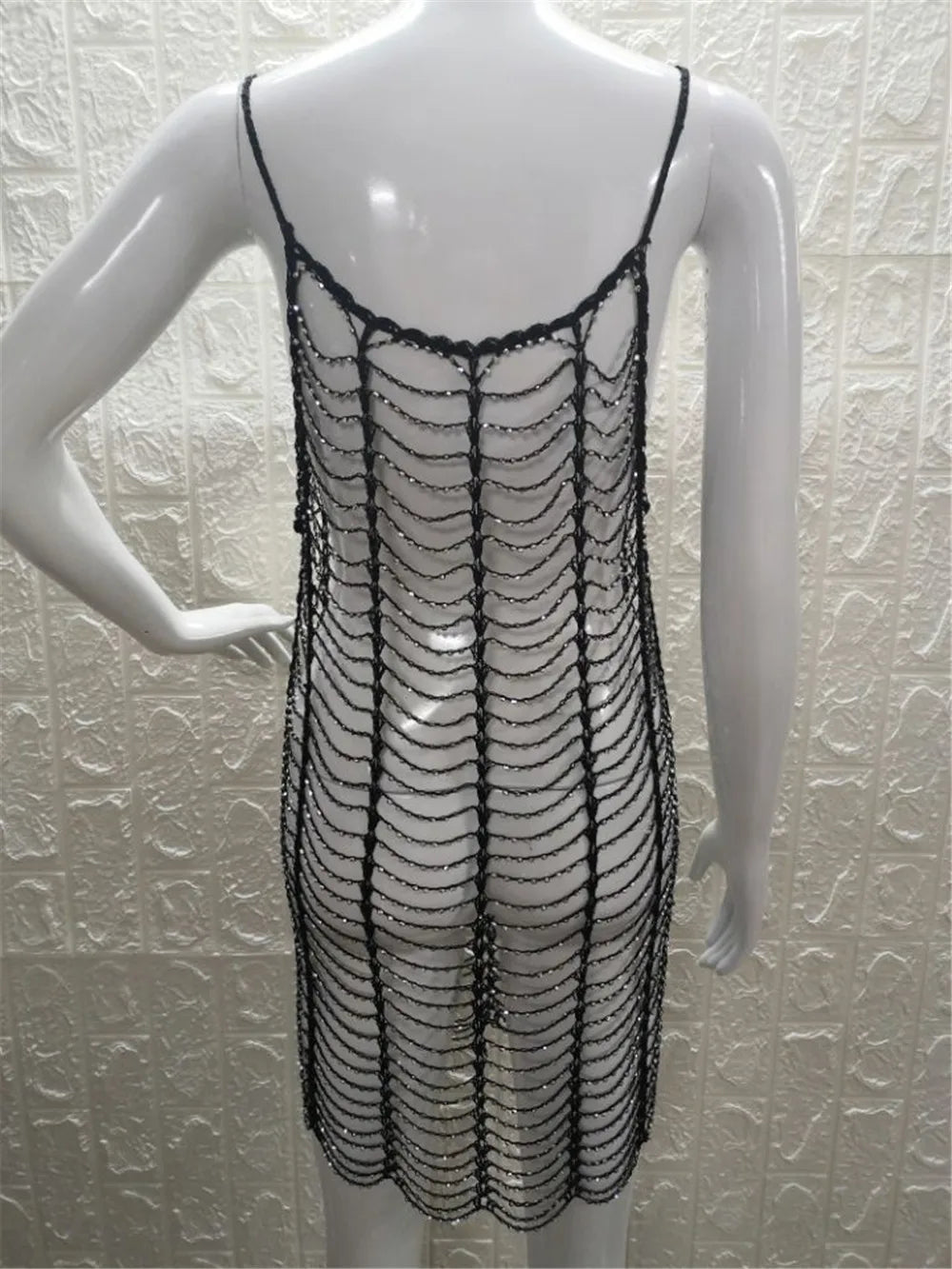 Luxury Bling Diamond Rhinestones Hollow Out Long Tunic Beach Cover Up Women Cover-ups Beach Dress Beach Wear Beachwear Female