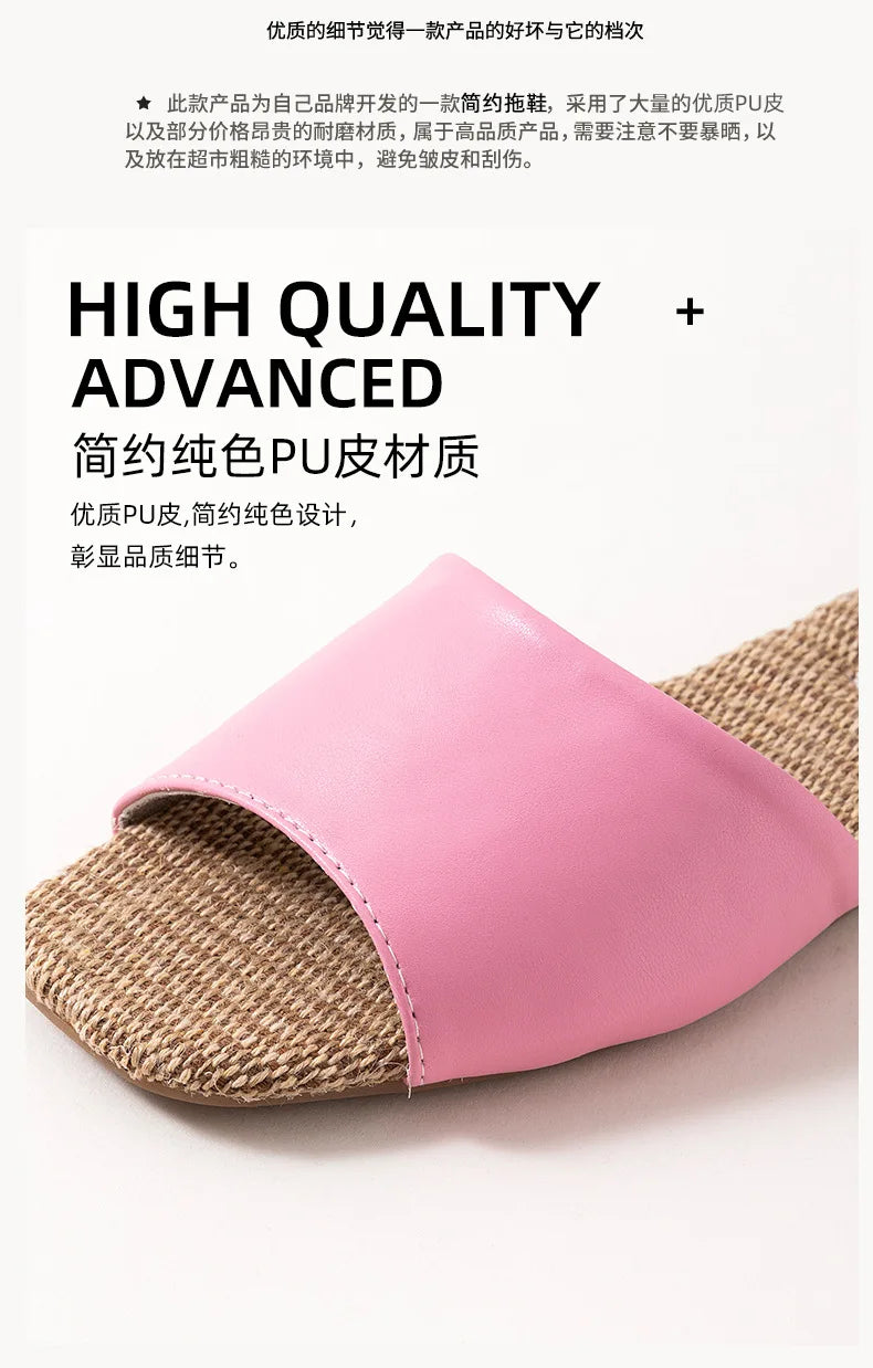 2026 New Breathable Linen Slippers For Women Men Spring Summer House Shoes Soft PU Leather Anti-slip Couples Home Floor Slides
