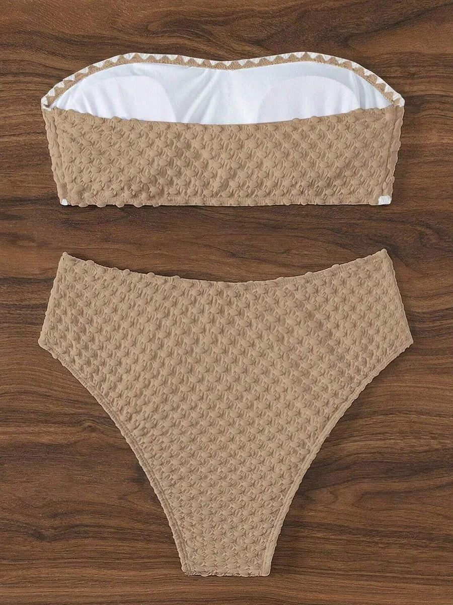 XS - L Wrinkled Strappy Bandeau High Waist Bikini Female Swimsuit Women Swimwear Two-pieces Bikini Set Bather Bathing Suit Swim