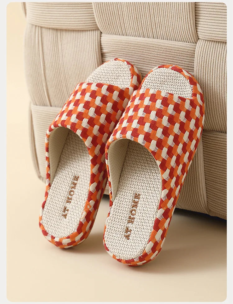 Breathable Cotton Linen Slippers For Women Men Summer Autumn House Shoes Anti-slip Keep Quiet Couples Home Floor Flax Slides