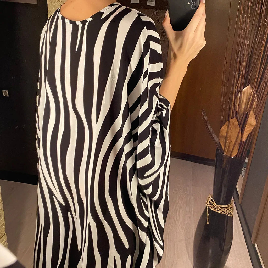 Sexy Zebra Printed V Neck Tunic Beach Cover Up Cover-ups Beach Dress Beach Wear Beachwear Beach Long Dress Female Women V4159
