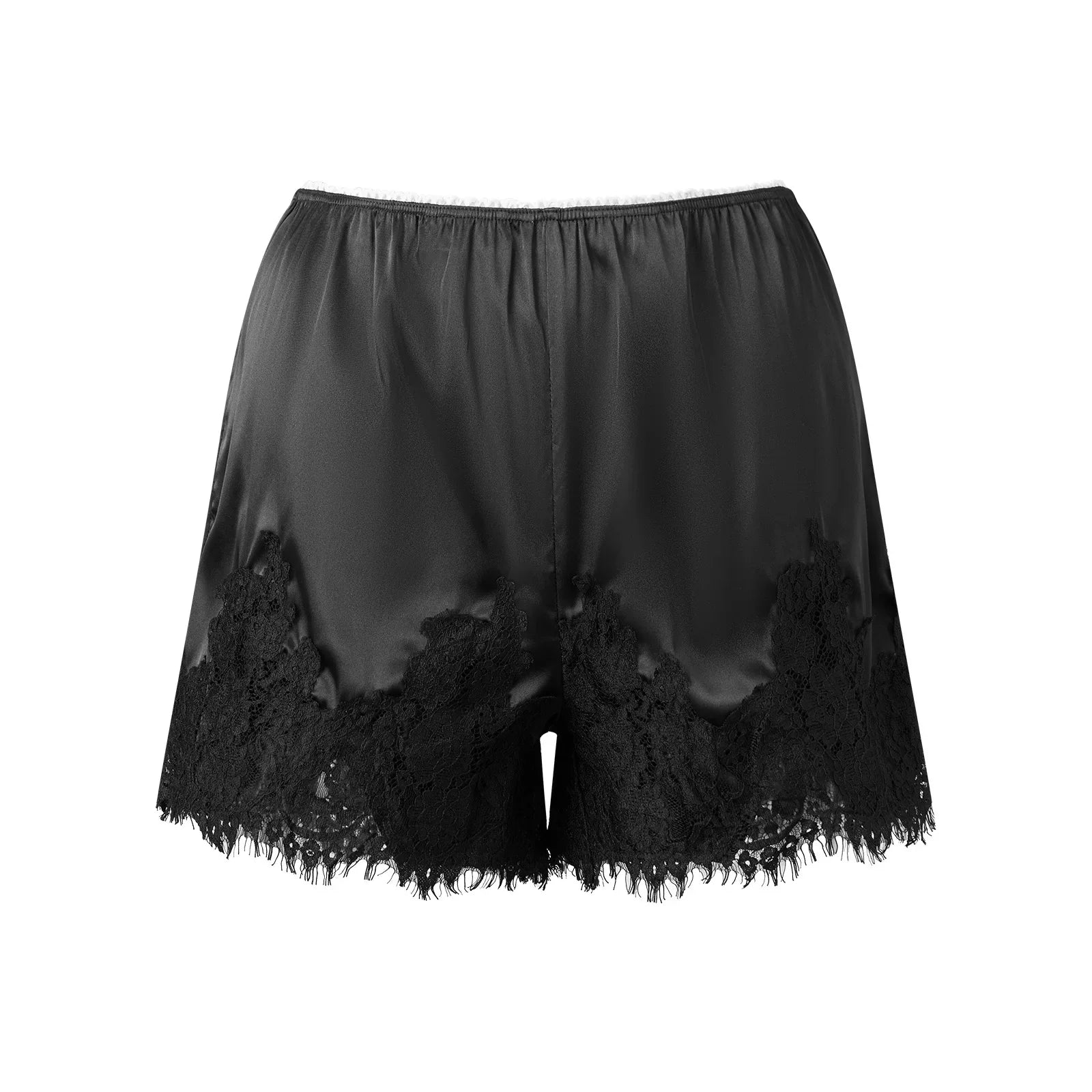 Women Patchwork Lace Satin Shorts Solid Color Low Elastic Waist Mini Bloomers Fashion Casual Summer Streetwear