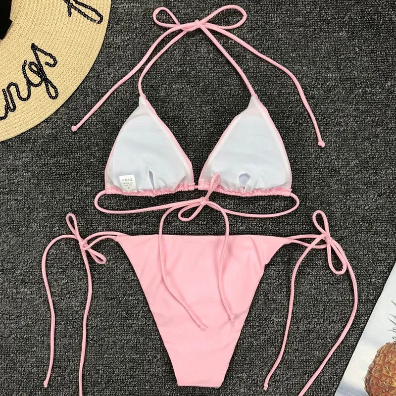 Sexy Neon Extreme Mini Micro String Bikini 2025 Women Swimsuit Female Swimwear Two-Piece Bikini Set Bathing Suit Swim Beach Wear