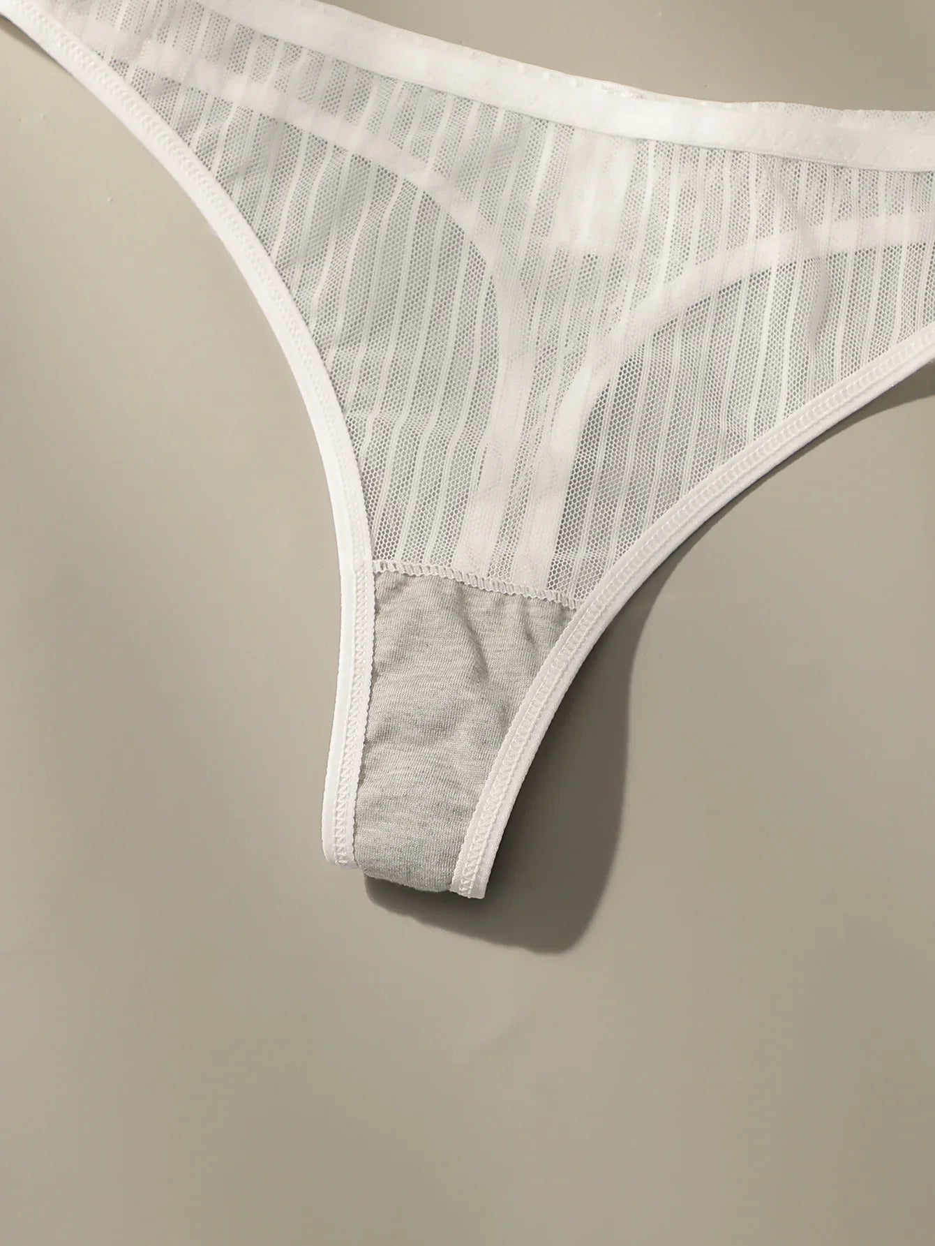 Solid color transparent lace stripe 2-piece set paired with sexy thong new women's underwear set girls Lingerie