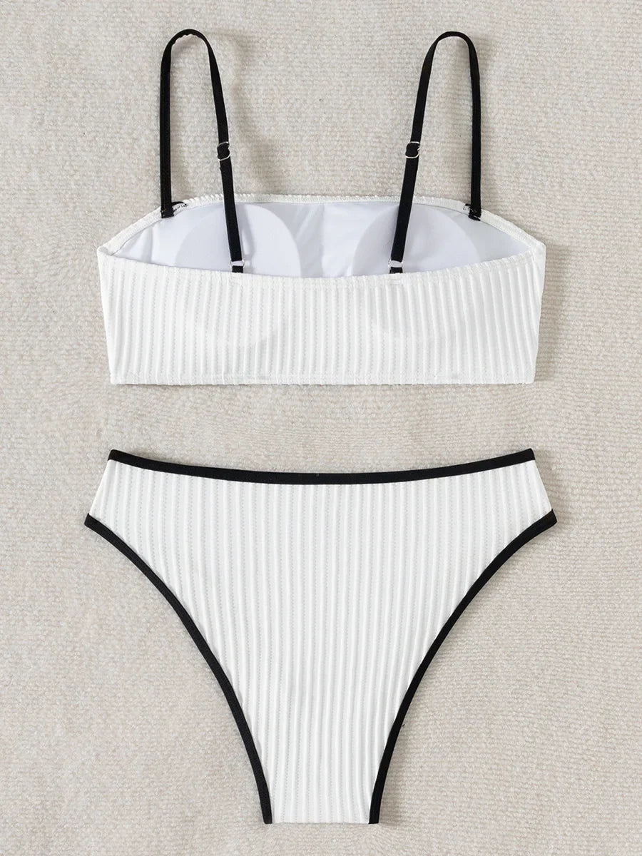 XS - L Wrinkled Bandeau Bikinis High Waist Bikini Female Swimsuit Women Swimwear Two-pieces Bikini Set Bathing Suit Swim Beach