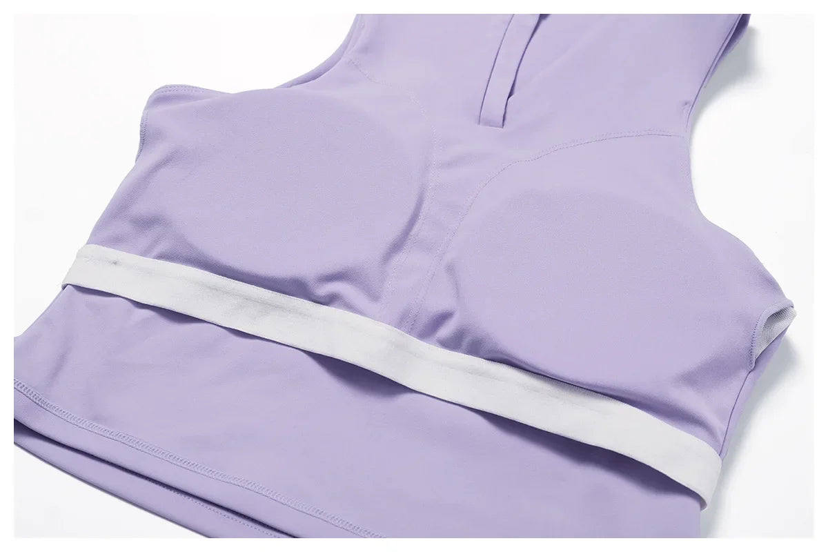Outdoor Breathable Golf Wear Tennis Sport Sets Women Turn Down Collar Sleeveless Top Short 2 in 1 Skirt Running Fitness Set