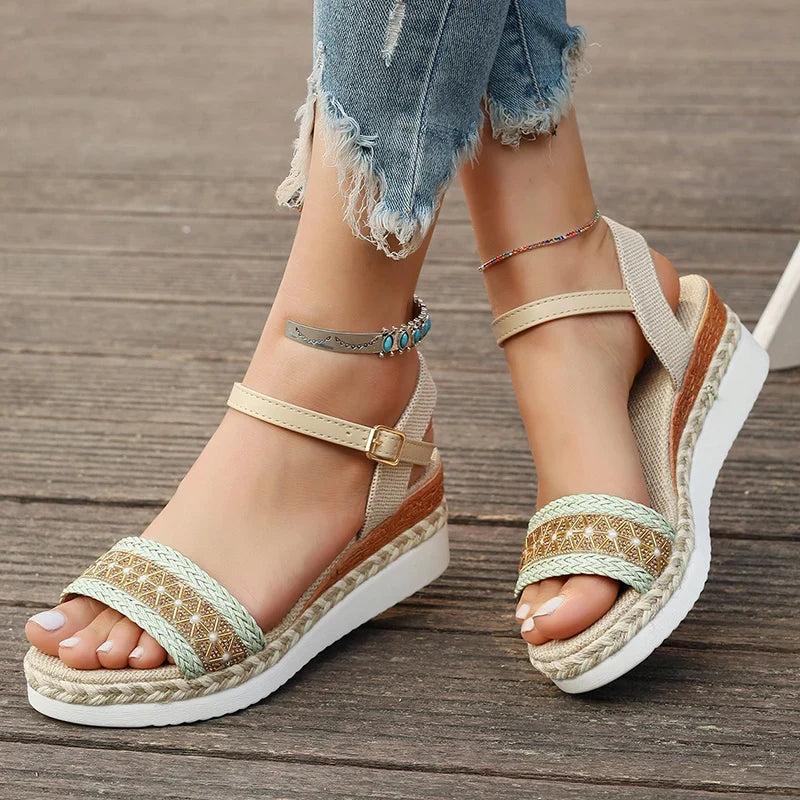 Zoki Plus Size Ankle Buckle Wedge Sandals for Women 2025 Summer Non Slip Beach Shoes Woman Lightweight Platform Sandles Female