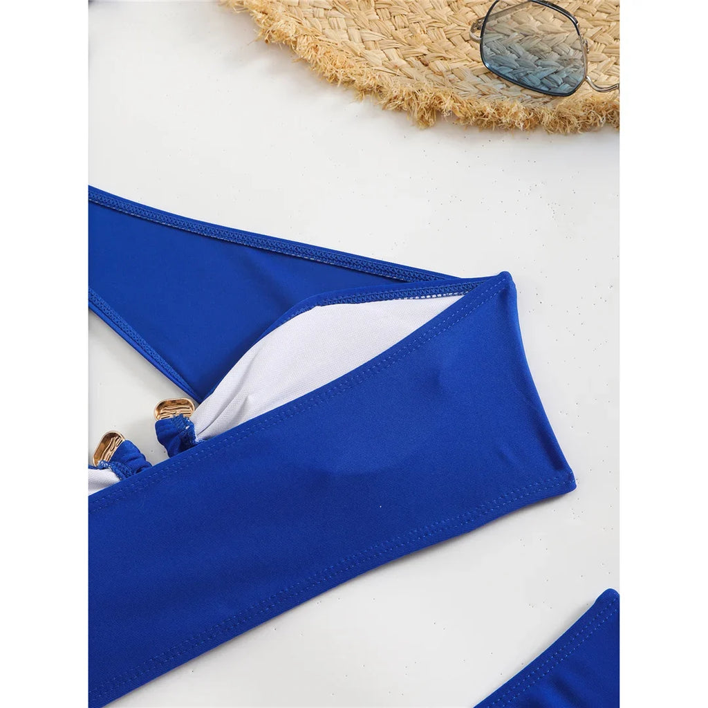 2026 Halter Cut Out High Waist Bikini Female Swimsuit Women Swimwear Two-pieces Bikini set Padded Bather Bathing Suit Swim V6256