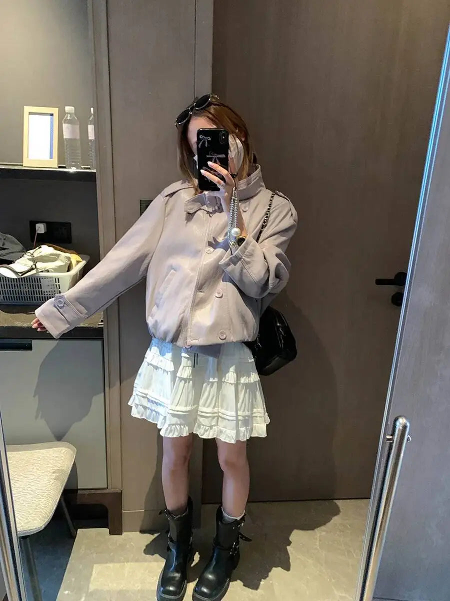 Sweet Korean Style Lace Loose Short Skirt White Tiered Ruffled Mini Skirt Elastic Waist Cute Casual Summer Skirt For Women EHAB