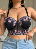 D E Thin Cup Plus Size Bras Lace Embroidered Floral Push up Bra Wide Shoulder Straps Soft Side Support Underwire Bra for Women